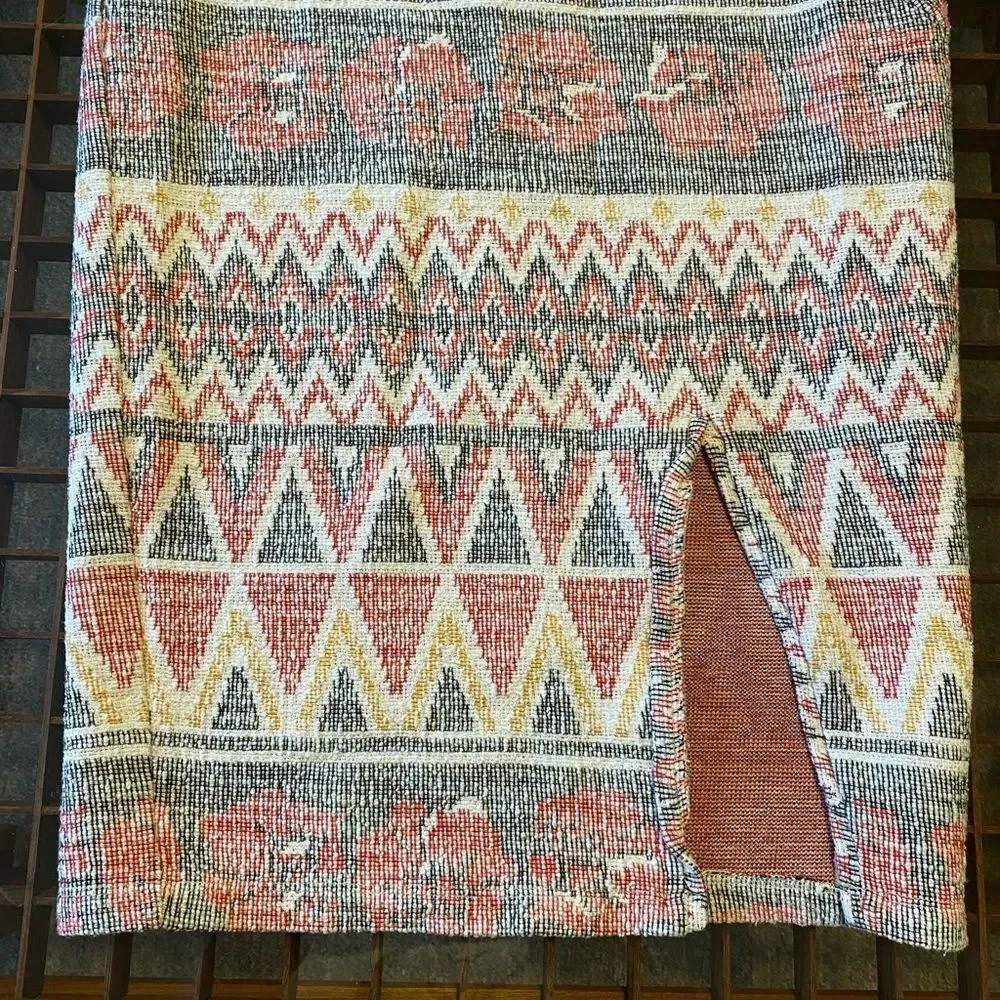 Free People Mendocino Woven Pencil Midi Skirt Southwestern front Slit size small